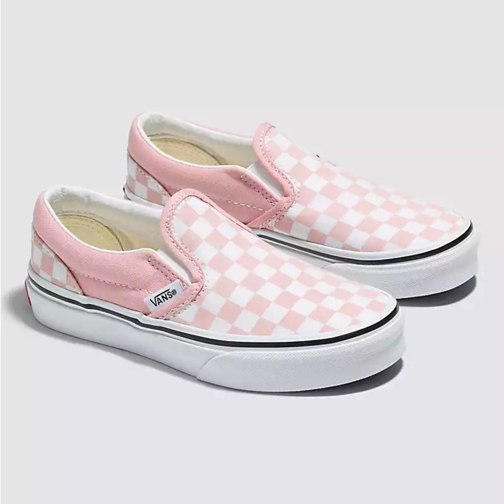 Vans Checkered Powder Pink and White Slip-Ons